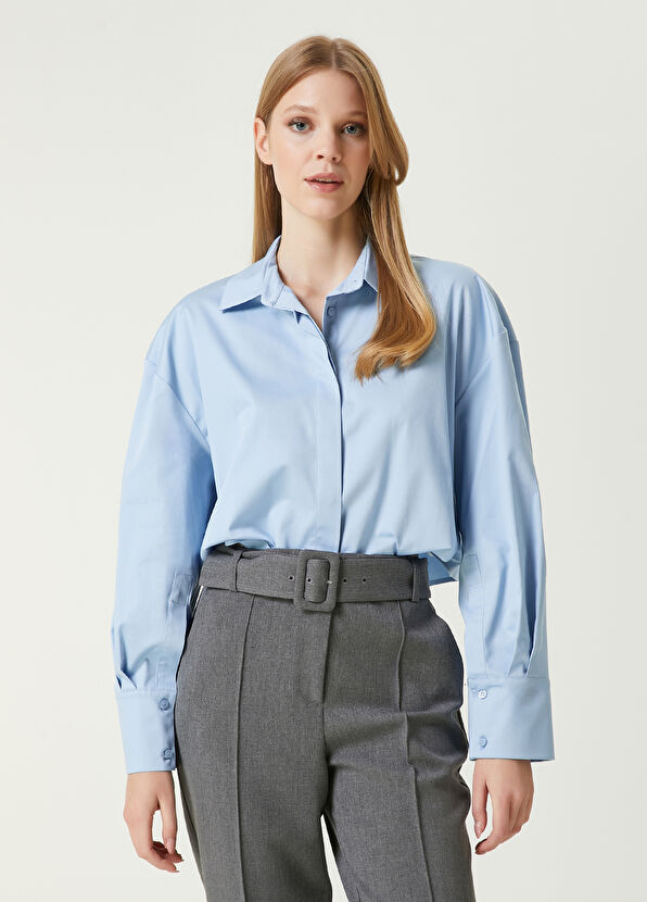 Beymen Club Mavi Crop Poplin Gömlek - 1