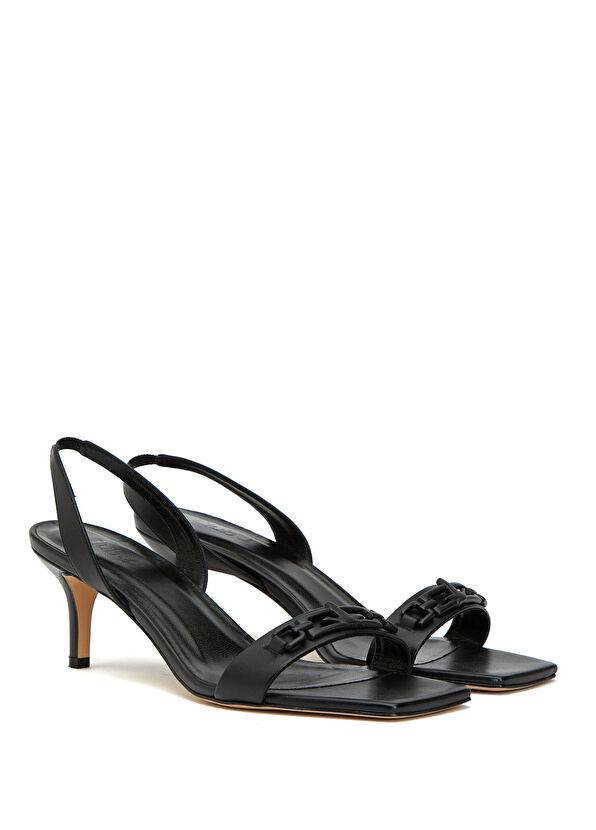 Beymen Club Black Chain Logo Detail Women's Leather Sandals - 2