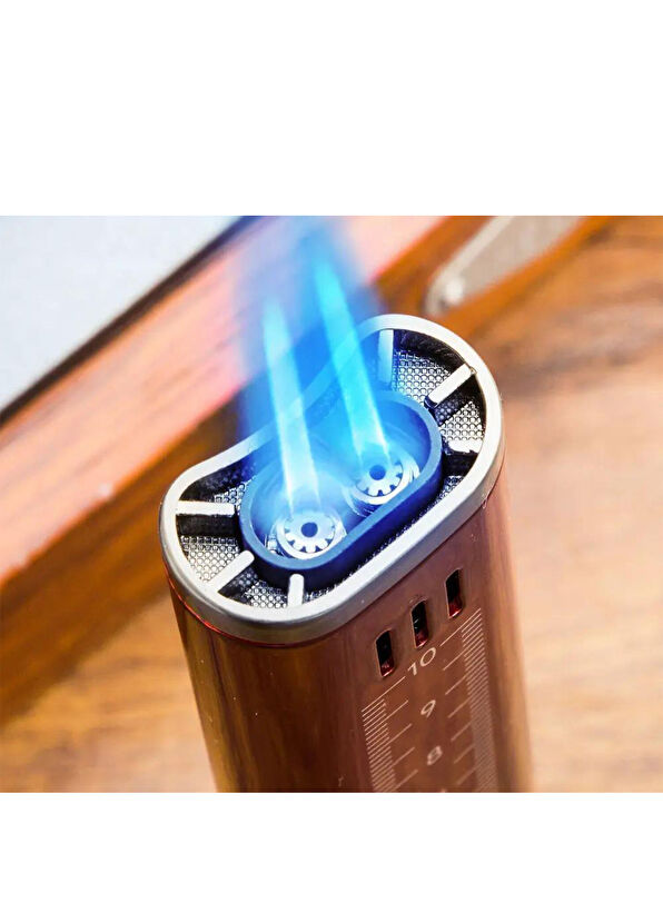 Lubinski Cigar Slim Cetvelli ve Sehpalı Siyah Çift Torch Puro Çakmağı - 2