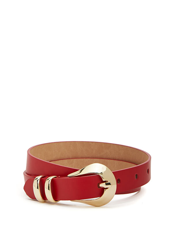 Beymen Club Kırmızı Çift Metal Köprü Detaylı Kadın Deri Kemer - 1
