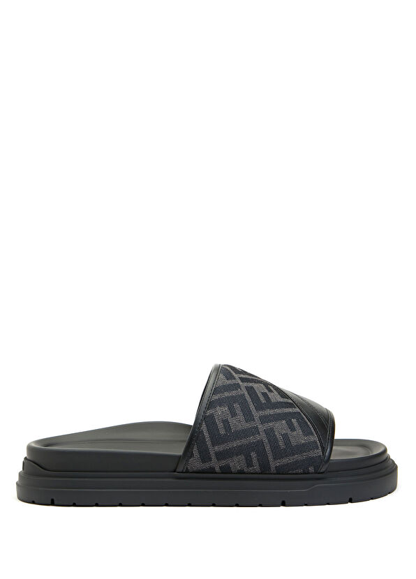 Fendi Black Logo Detailed Men's Slippers - 1