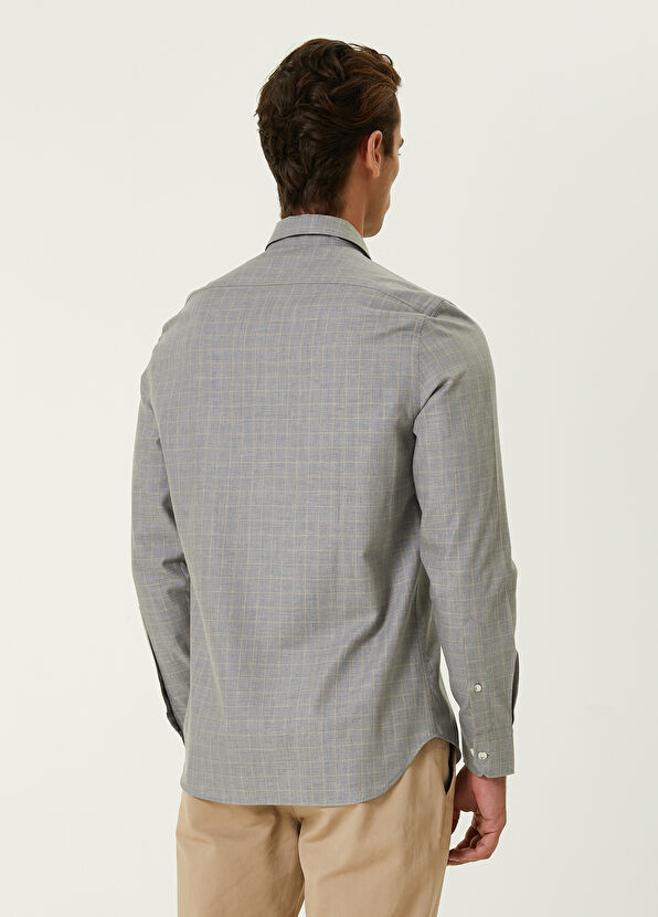 Beymen Club Slim Fit Sarı Gri Kontrast Çizgili Ekoseli Gömlek - 4