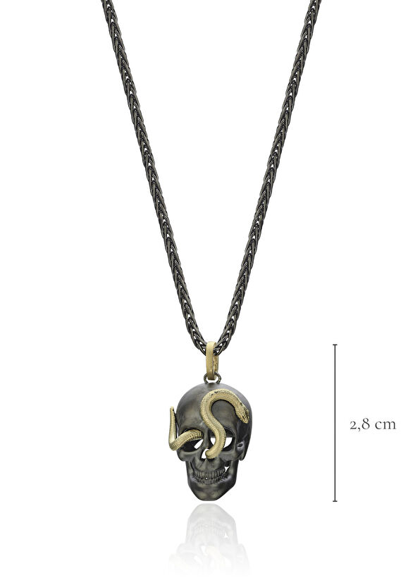 Melie Jewelry Skull & Snake 925 Ayar Gümüş Erkek Kolye - 2