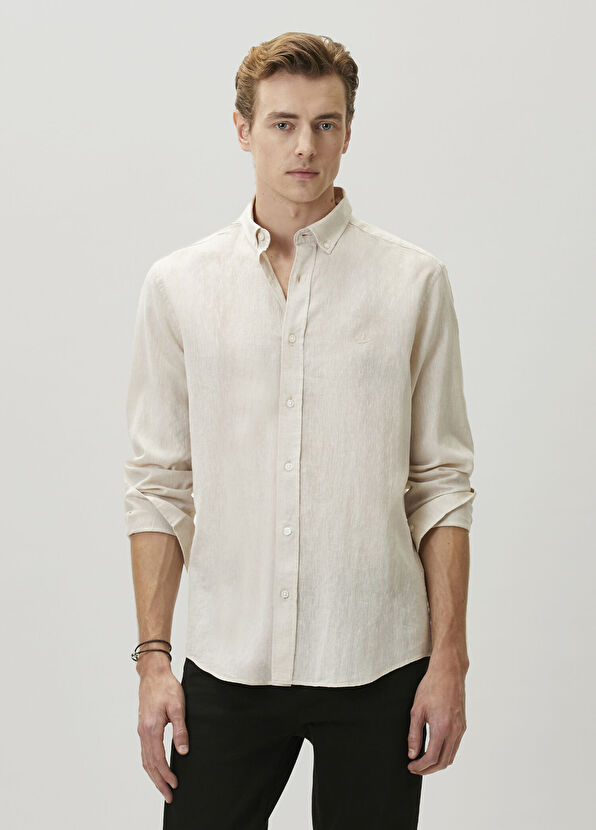 Beymen Club Comfort Fit Beige Linen Shirt - 2
