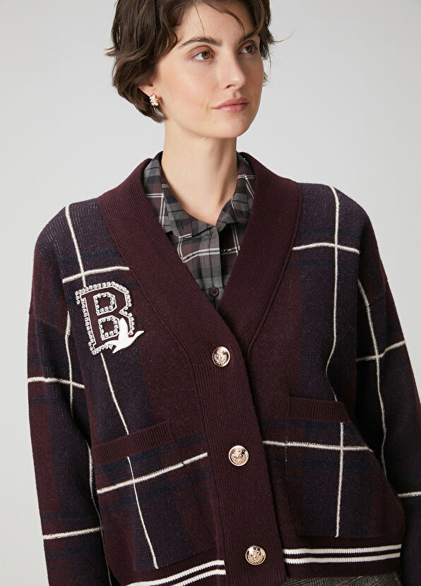 Beymen Club Burgundy Plaid Wool Cardigan - 2