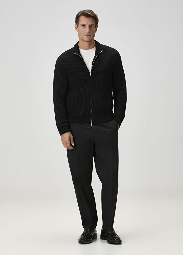 Umit Benan Matt Black Cashmere Knit Cardigan - 2