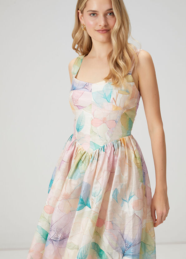 Beymen Club Floral Midi Linen Cocktail Dress - 2