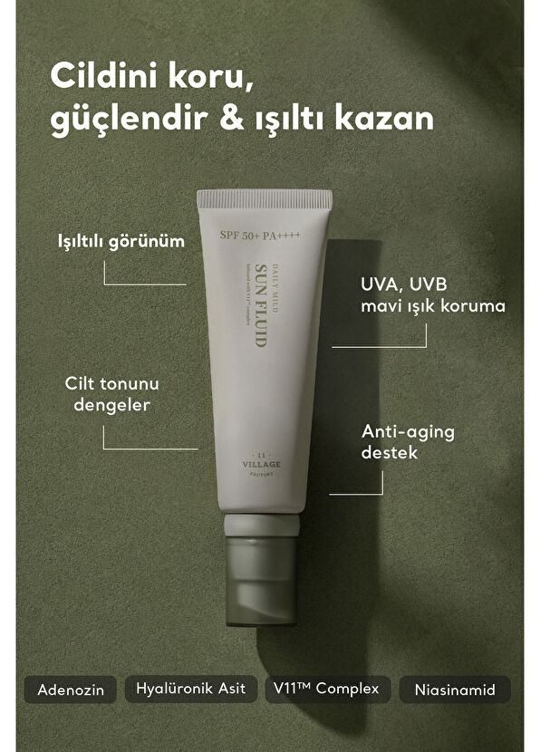 Village 11 Factory Daily Mild Sun Fluid SPF50+ PA++++ Güneş Kremi 50 ml - 2