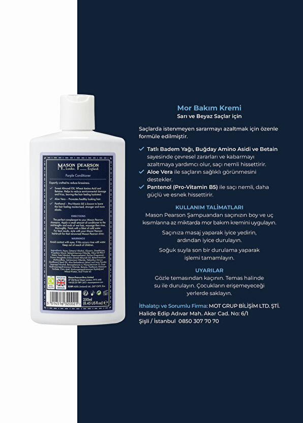 Mason Pearson Moisturizing & Nourishing Purple Hair Conditioner for Blonde and Gray Hair 250 ml - 2