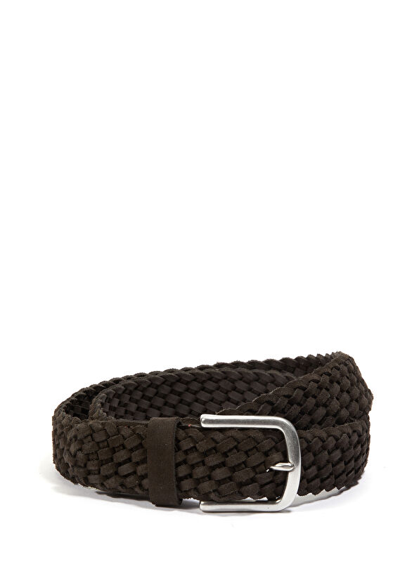 Beymen Club Kahverengi Örgülü Erkek Süet Kemer - 1