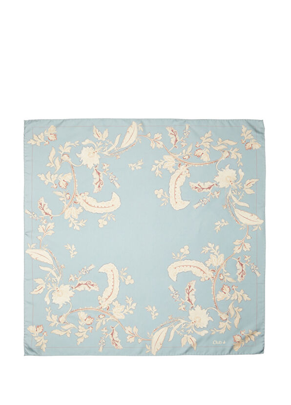 Beymen Club Blue Floral Patterned Silk Scarf - 1