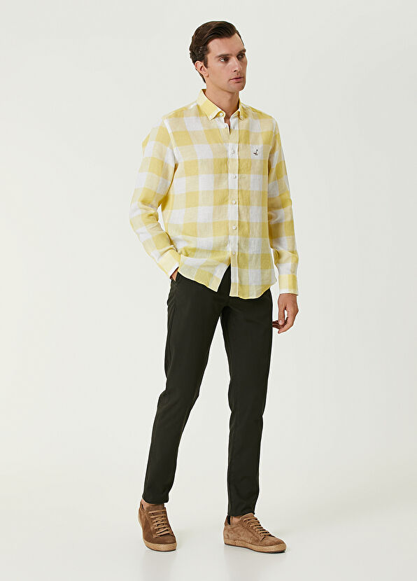 Beymen Club Comfort Fit Sarı Ekose Desenli Keten Gömlek - 3