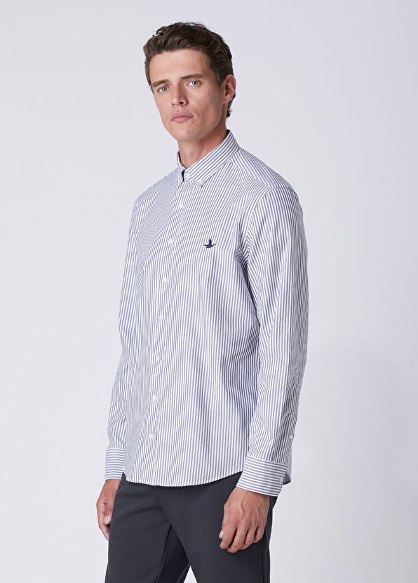 Beymen Club Comfort Fit Lacivert Beyaz Çizgili Oxford Gömlek - 4