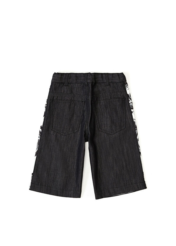 Resim Siyah Beyaz Erkek Çocuk Denim Bermuda 