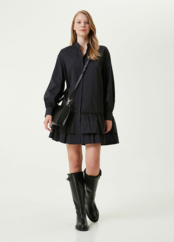 Beymen Club Siyah Fırfırlı Mini Tafta Elbise - 1