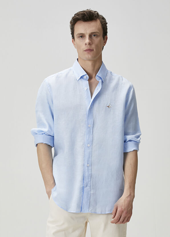 Beymen Club Comfort Fit Light Blue Linen Shirt - 2