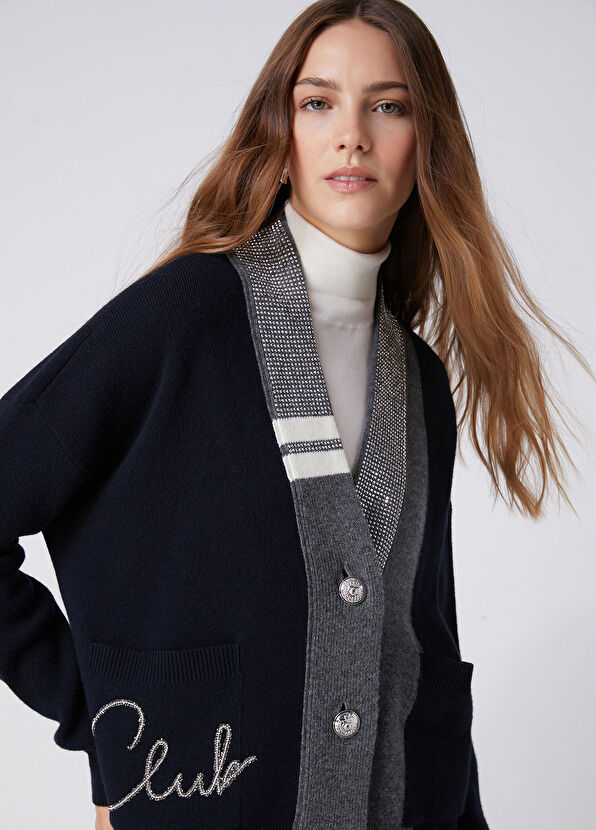Beymen Club Navy Blue Crystal Logo College Cardigan - 2