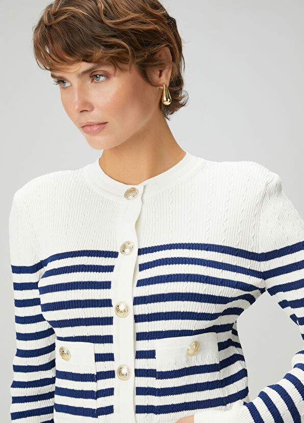 Beymen Club Navy Blue White Striped Cardigan - 2