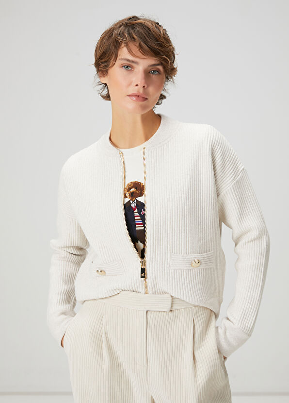 Beymen Club Beige Ottoman Textured Wool Bomber Jacket - 1