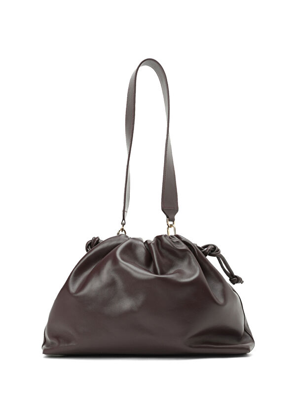 Beymen Club Women's Leather Bag With Burgundy Gathering Detail - 3