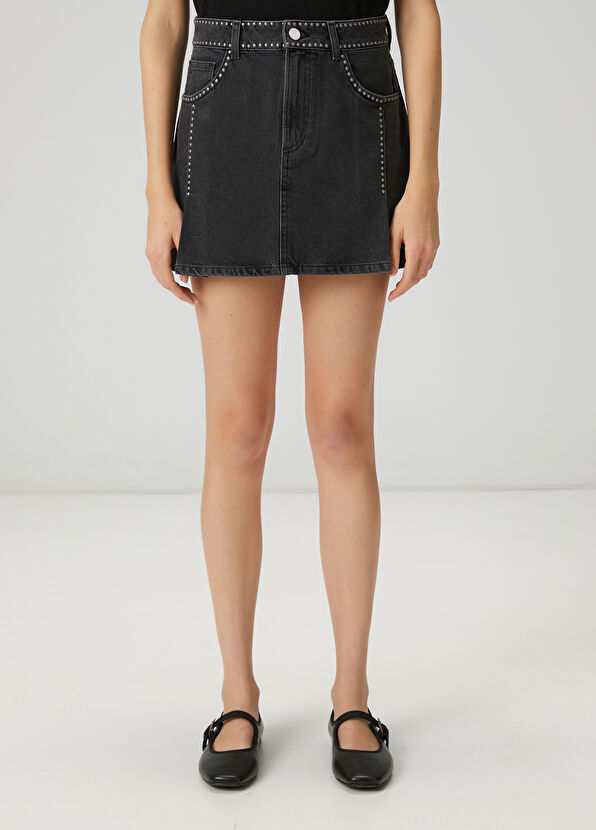 Beymen Club Antrasit Troklu Mini Denim Etek - 3