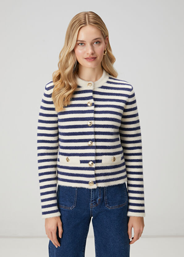 Beymen Club Lacivert Beyaz Çizgili Hırka - 1