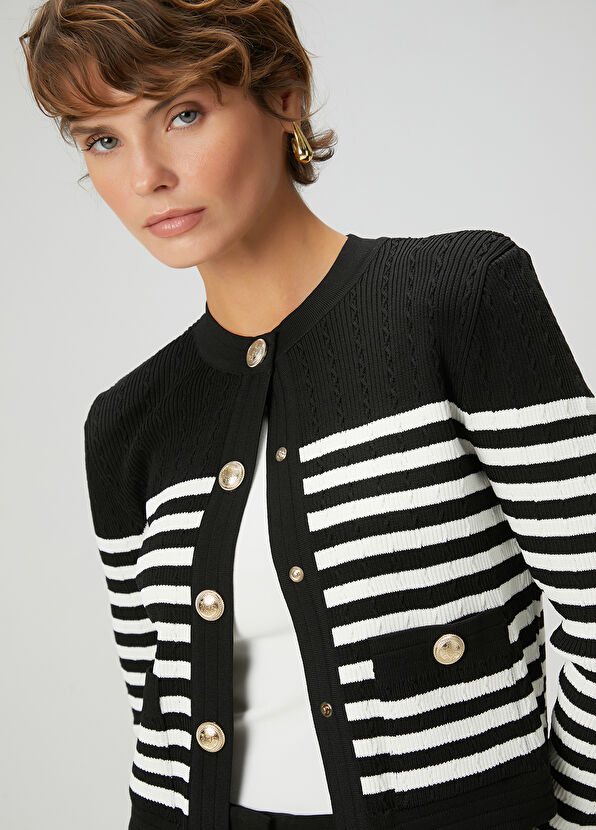 Beymen Club Black White Striped Cardigan - 2