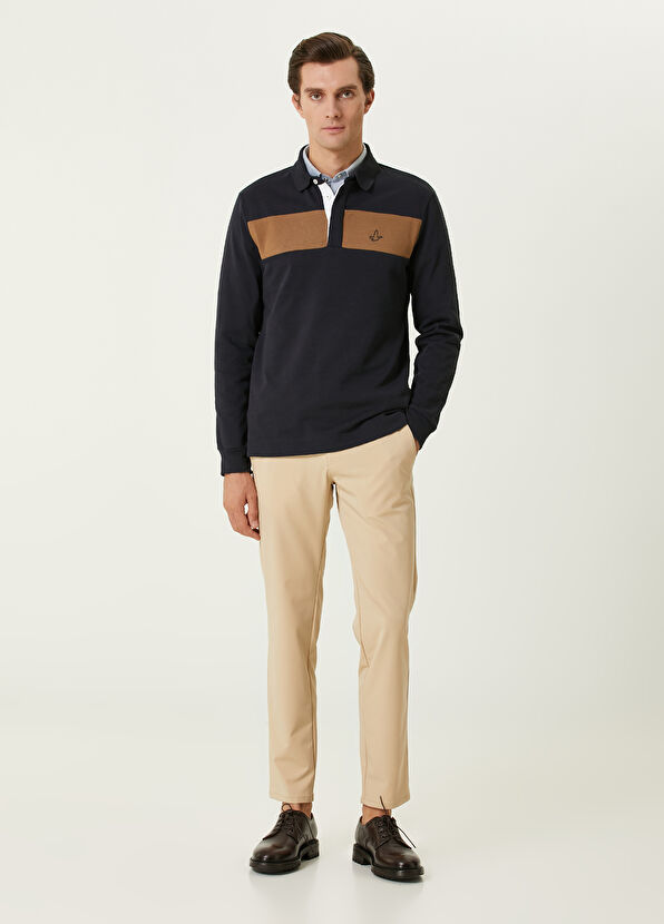 Beymen Club Navy Blue Long Sleeve Logo Detailed T-Shirt - 3