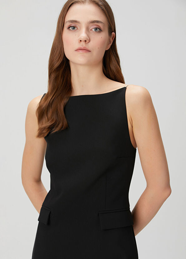 Siyah Midi Kokteyl Elbise - Görsel 4