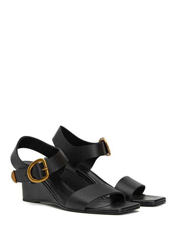 Beymen Club Siyah Amorf Tokalı Kadın Deri Sandalet - 2