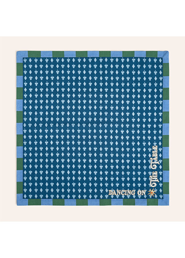 Zsa Zsa Zsu Nilüfer Digital Printed Embroidered Ecru Blue Cotton 2-Piece Napkin Set - 4