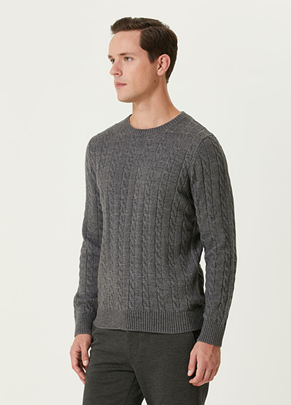 Beymen Club Gri İnce Saç Örgü Dokulu Kazak - 4