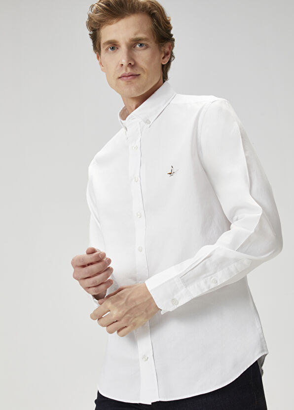 Beymen Club Slim Fit Beyaz Oxford Gömlek - 2