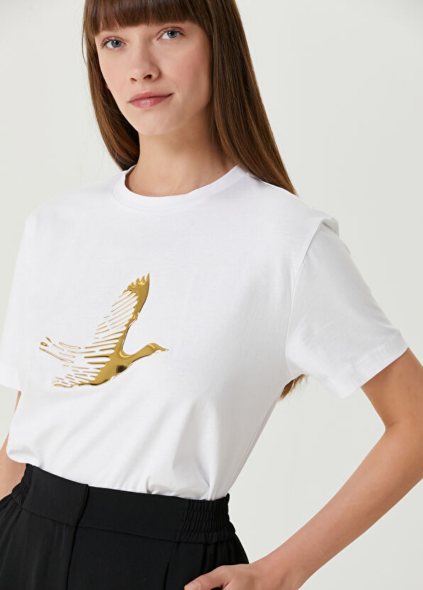 Beymen Club Kırık Beyaz Metalik Logolu T-shirt - 2