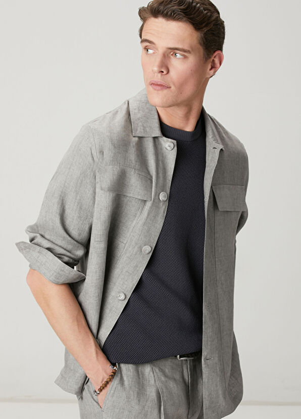 Beymen Club Gri Keten Dış Gömlek - 4