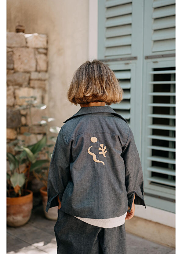 İlo + Friends Dylan Lacivert Nakışlı Soyut Desen Erkek Çocuk Kot Ceket - 3