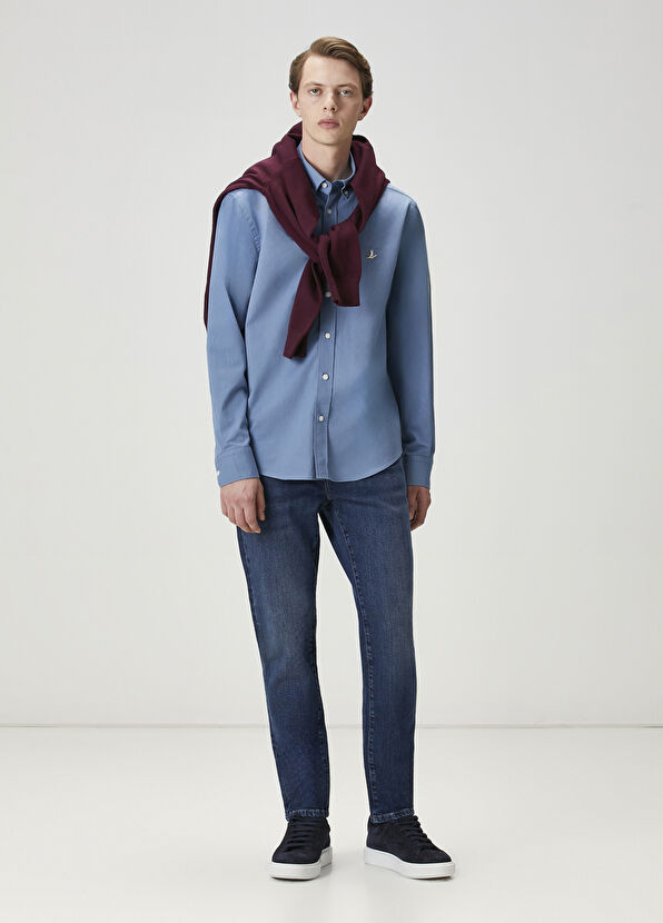 Beymen Club Comfort Fit Blue Gabardine Texture Shirt - 2