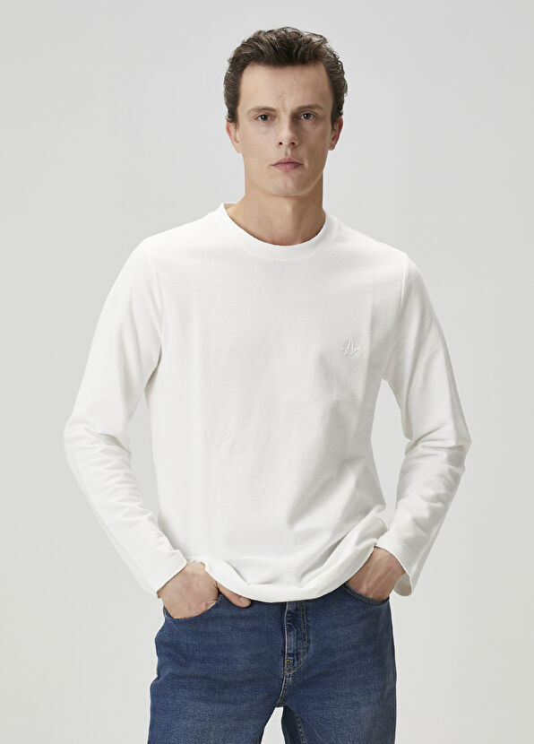 Beymen Club Off-White Logo Embroidered Long Sleeve T-Shirt - 1