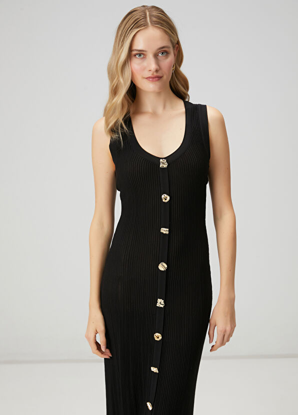 Beymen Club Black Amorphous Button-Down Maxi Knit Dress - 2