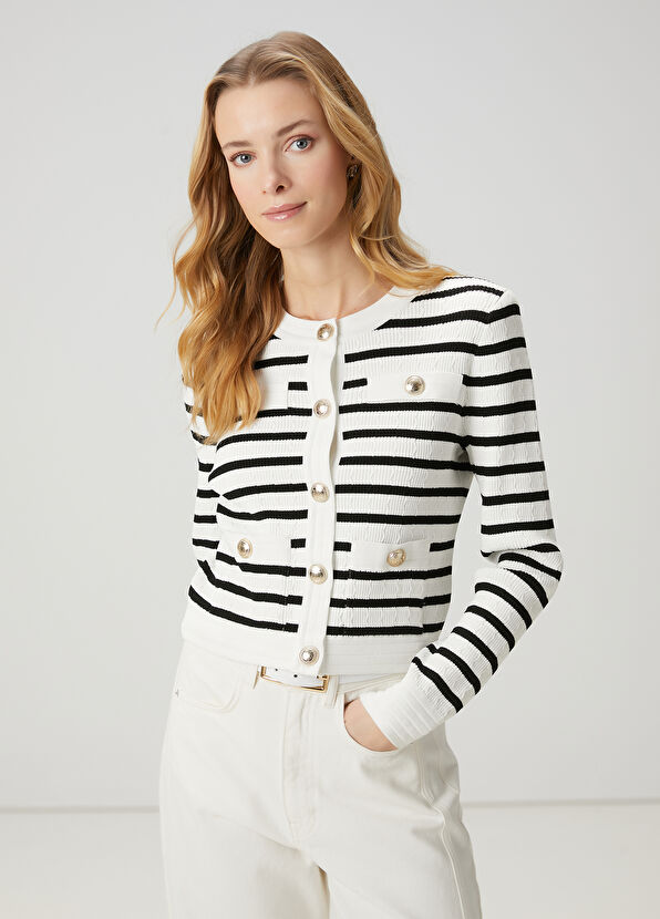 Beymen Club Siyah Beyaz Çizgili Hırka - 1