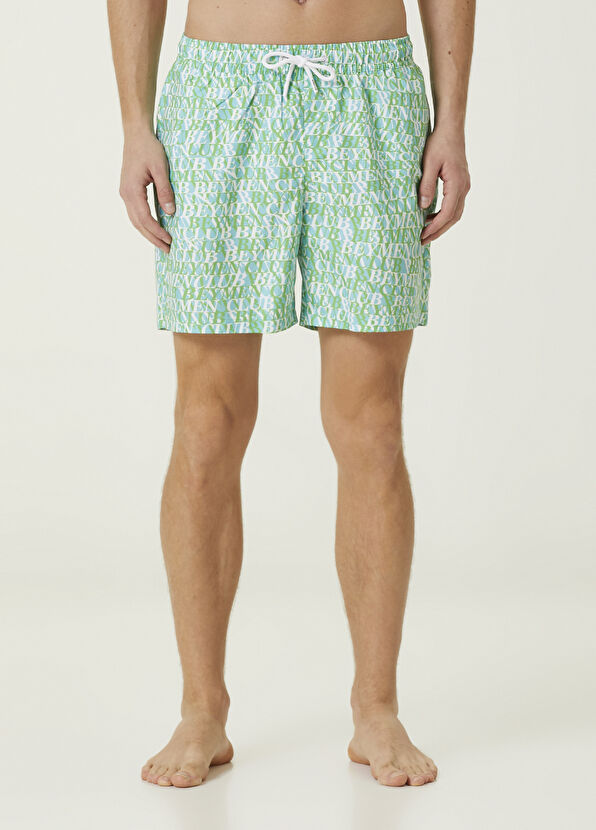 Beymen Club Mint Wavy Logo Print Swimsuit - 2