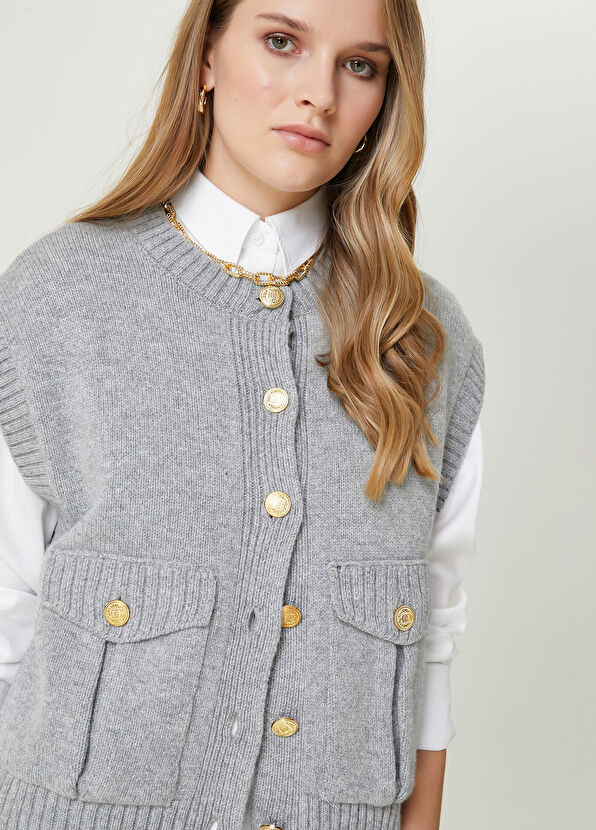 Gri Melanj Yün Triko Yelek Beymen Club Gri Melanj Yün Triko Yelek - 3