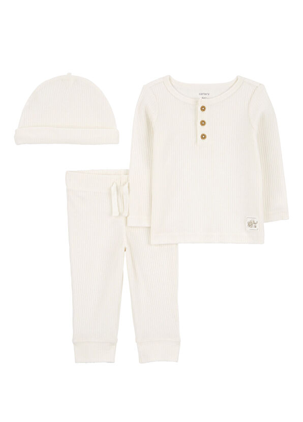 Carter's Beige Long Sleeve Top & Bottom & Hat Unisex Baby 3-Piece Set - 1
