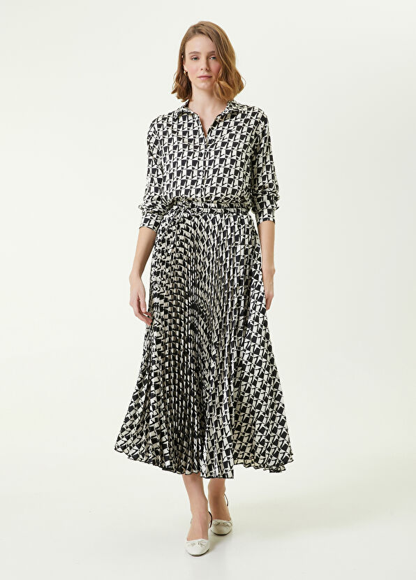 Beymen Club Siyah Beyaz Monogram Desenli İpek Twill Gömlek - 2