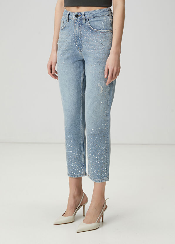 Beymen Club Mavi Taşlı Slouchy Jean Pantolon - 4