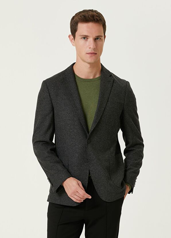 Beymen Club Antrasit Melanj Flanel Yün Kaşe Ceket - 1