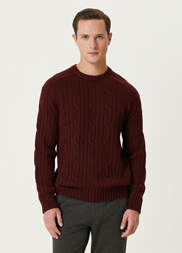 Beymen Club Burgundy Hair Braid Textured Wool Sweater - 1