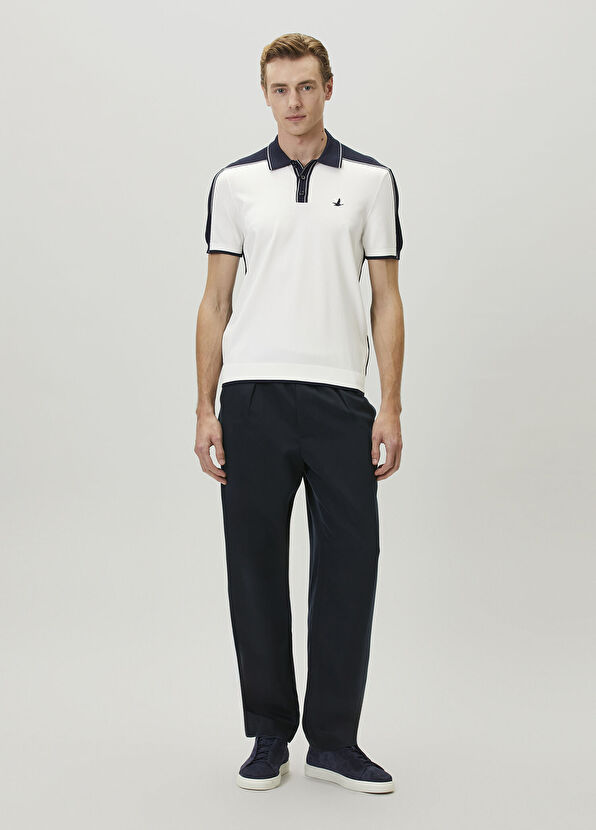 Beymen Club White Navy Blue Short Sleeve Polo Sweater - 3