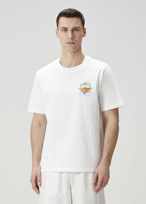 Casablanca Tennis Landscape Beyaz Organik Pamuk T-shirt - 3