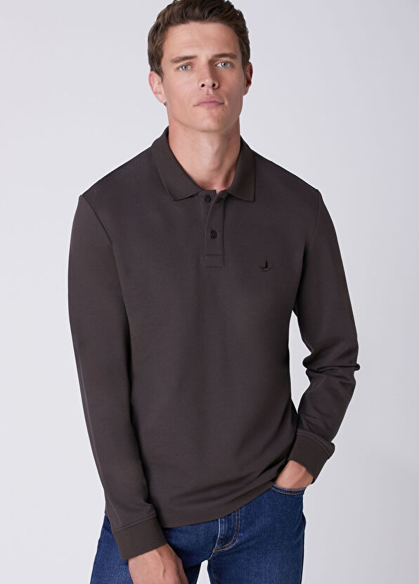 Beymen Club Comfort Fit Koyu Kahverengi Polo Pike Sweatshirt - 2